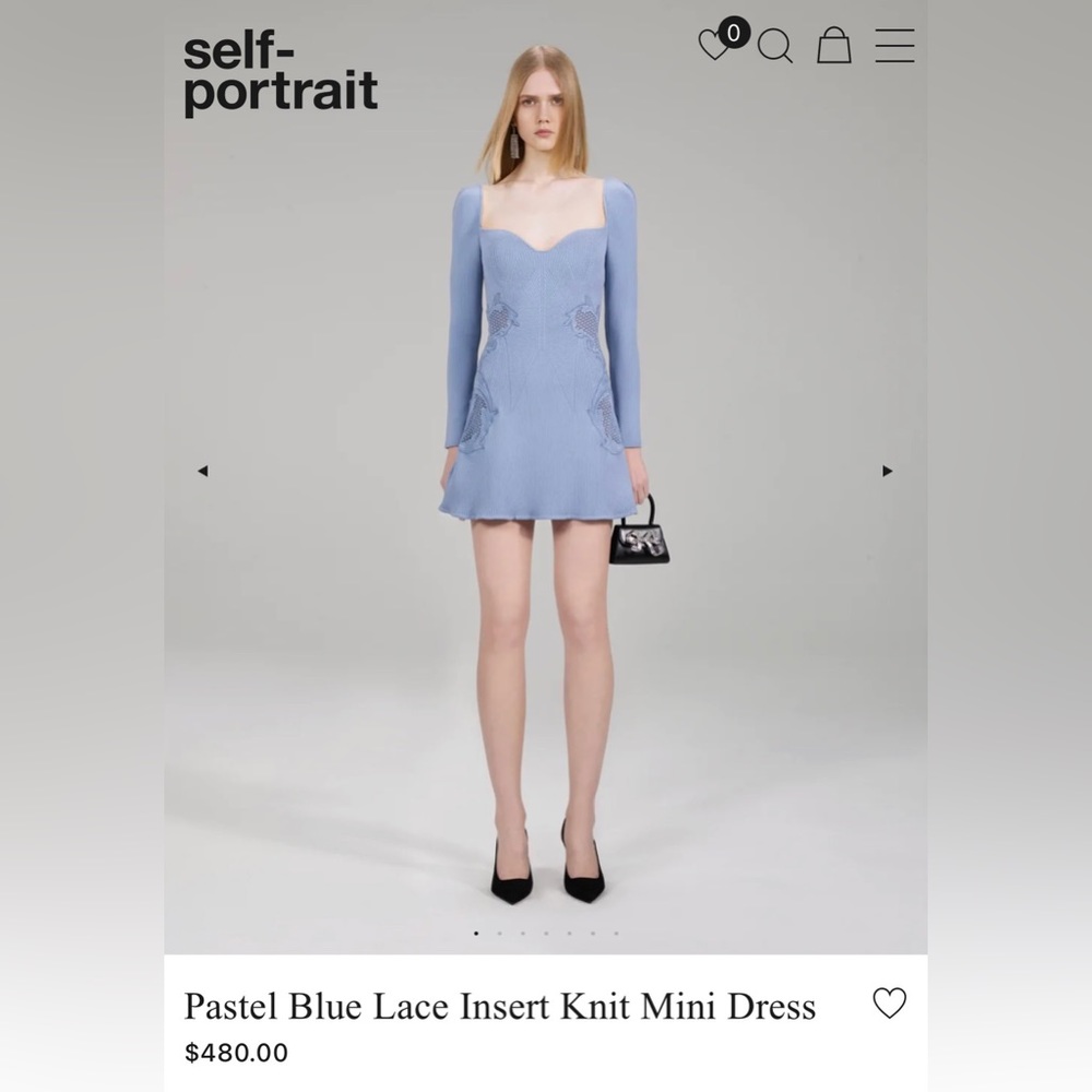 Self Portrait Pastel Blue Lace Insert Knit Mini Dress, NWT